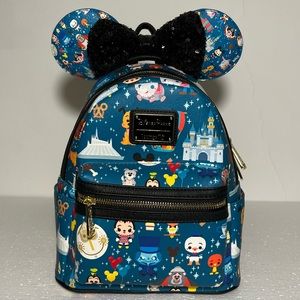 NWT Disney Parks Loungefly Icons Characters and Attractions Backpack and Ears